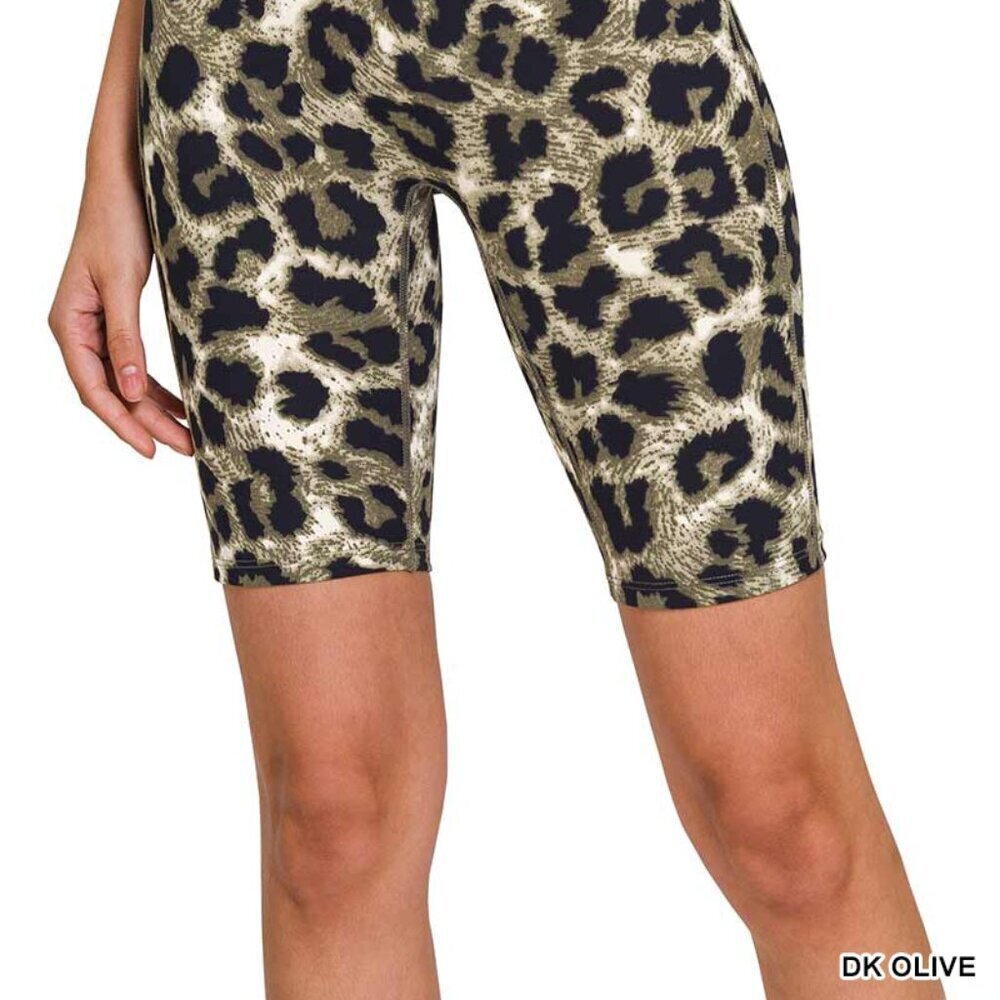 Travel Passions - Dark Olive leopard print shorts